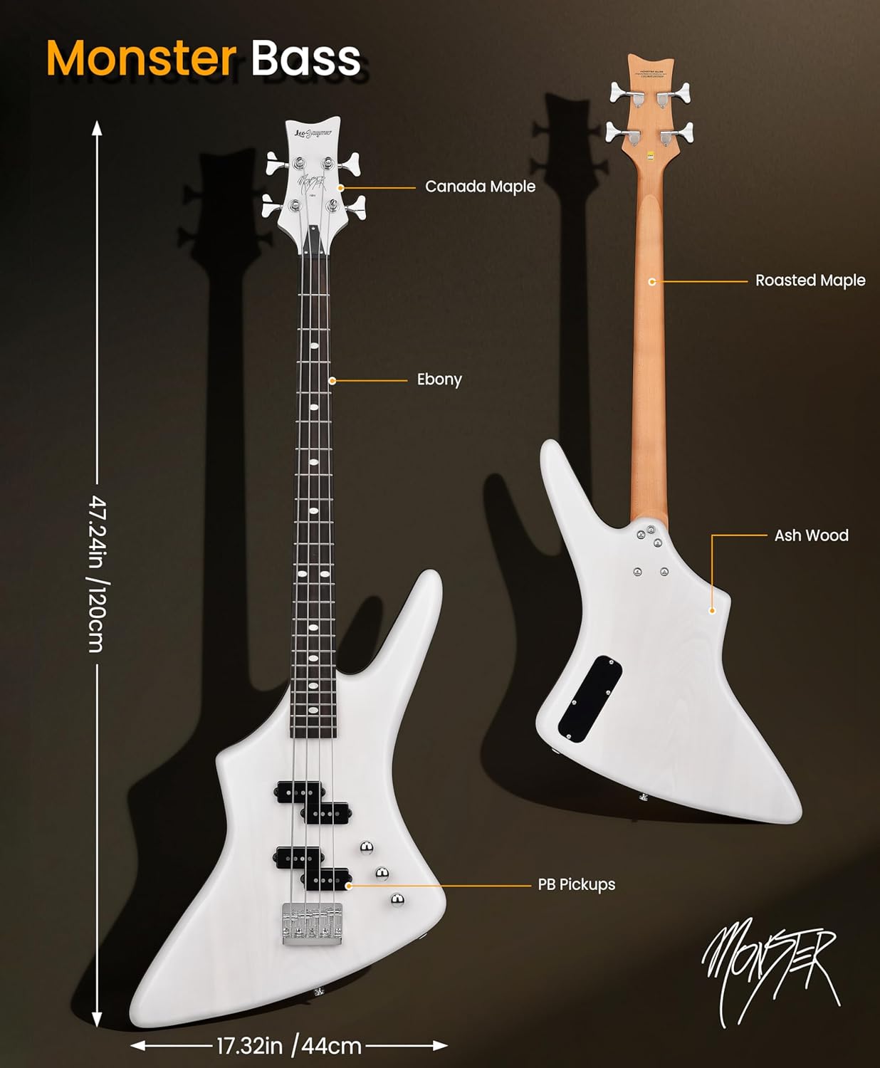 Monster 4-String Bass - Transparent White Gloss