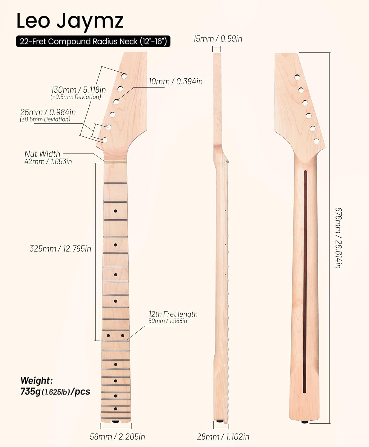 Compound Radius Neck - One-Piece Maple