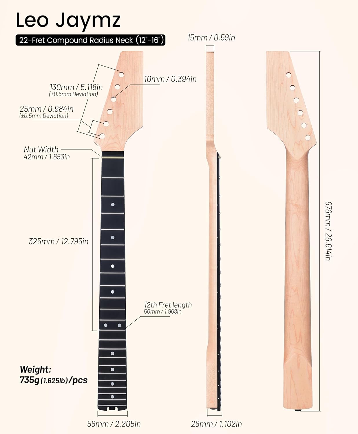 Compound Radius Neck - Richlite Fretboard