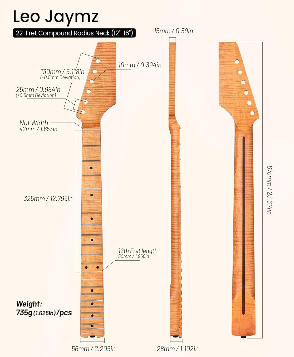 Compound Radius Neck - Flame Maple