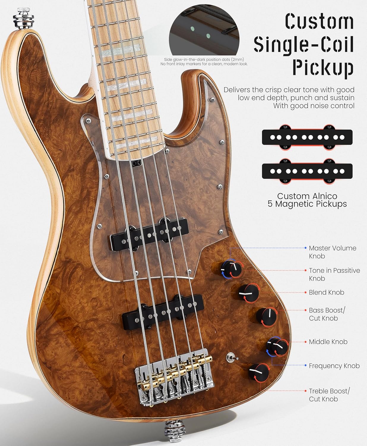 5-String Bass - Natural Burl