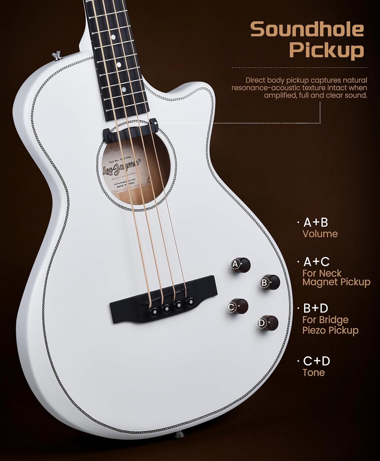 Acoustic Electric Bass - Pure White
